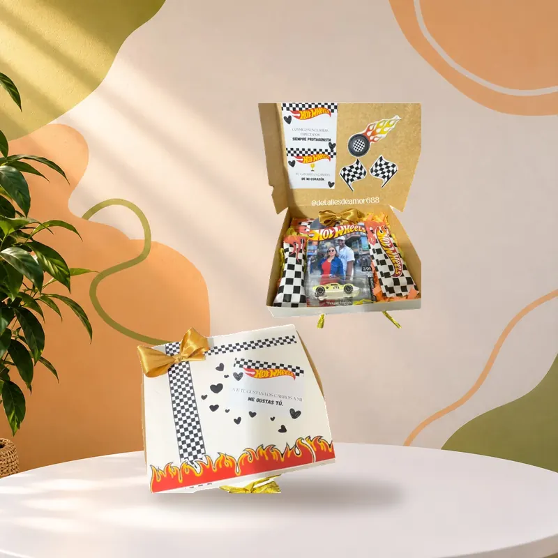 Caja sorpresa temática de carreras con carrito